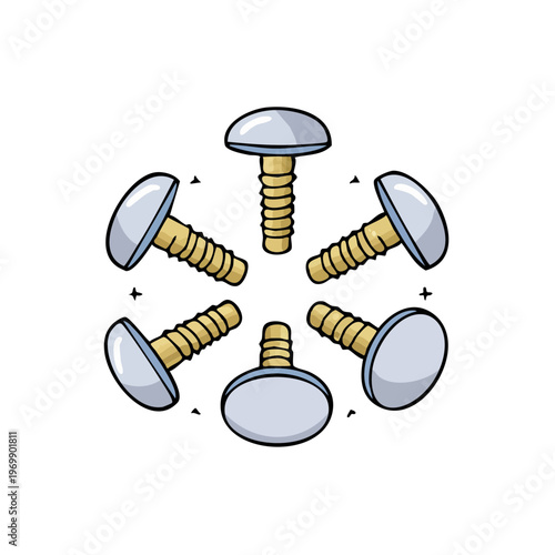 Group of Metal Pan Head Screws Arranged in a Circular Pattern with Sparkle Accents