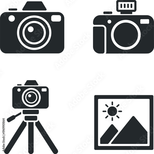 Camera Icons Set with Photography Equipment