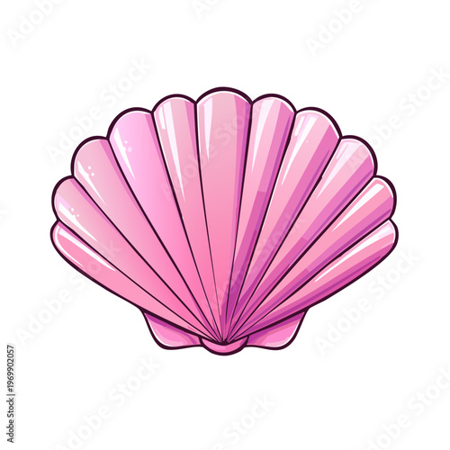 Vibrant Pink Scallop Shell Illustration with Radial Ribbing on White Background