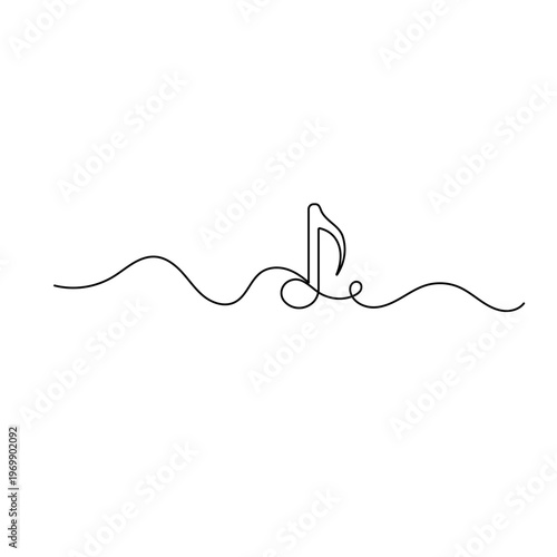Music note minimalist single line art illustration on white background.

