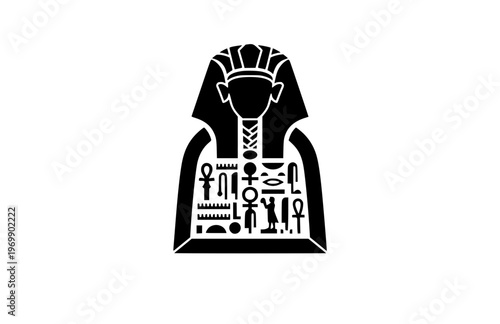 Brutalist Bold King Tutankhamun Cartouche Silhouette, Heavy Geometric Hieroglyphic Vector, Minimalist Architectural Pharaonic Icon