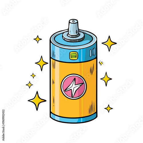 Brightly Colored Cartoon Battery with Sparkle Accents