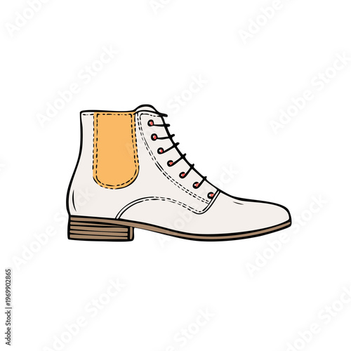 Stylish white ankle boot with laces and elastic side panels