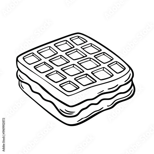 Hand drawn illustration of stacked waffles with a grid pattern and fluffy filling