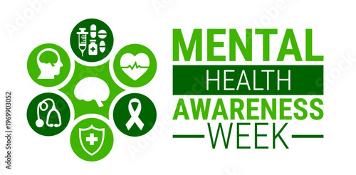 Mental Health Awareness Week background, banner, card or poster design template is observed every year during May, to raise awareness about the mission. Vector illustration.