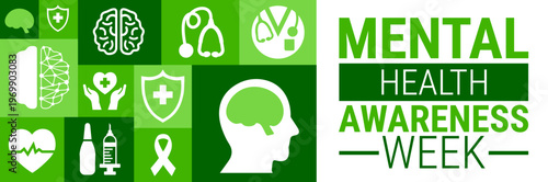 Mental Health Awareness Week background, banner, card or poster design template is observed every year during May, to raise awareness about the mission. Vector illustration.