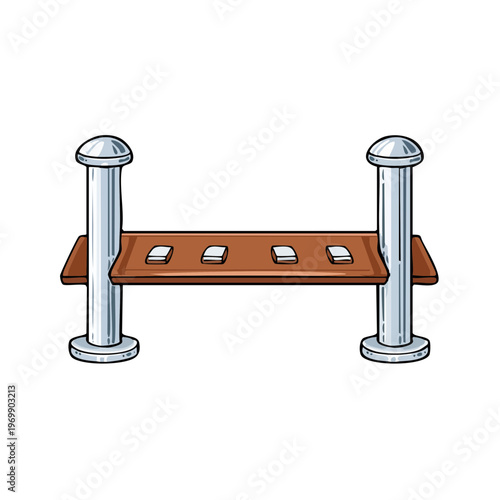 Illustration of a simple outdoor exercise equipment bench with four padded seats for public fitness areas