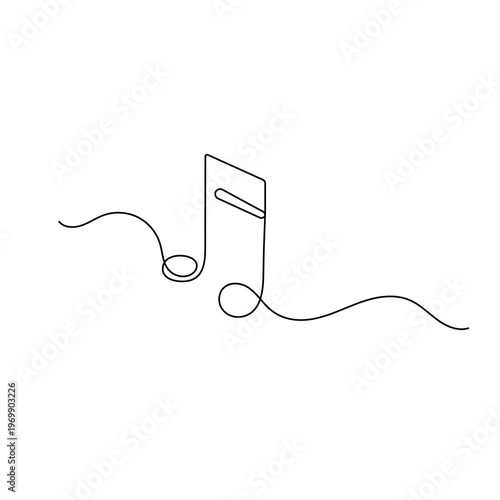 Music note minimalist single line art illustration on white background.

