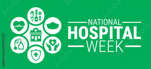 National Hospital Week background, banner, card or poster design template is observed every year during May, to raise awareness about the mission. Vector illustration.