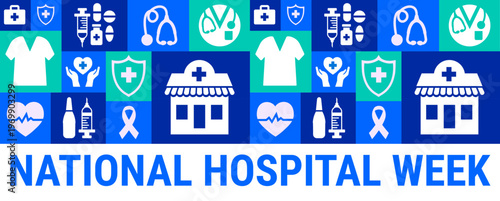 National Hospital Week background, banner, card or poster design template is observed every year during May, to raise awareness about the mission. Vector illustration.