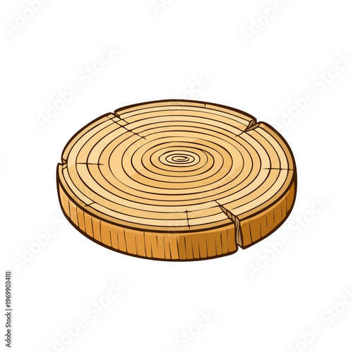 Circular cross section of a tree trunk showing annual growth rings and weathered texture