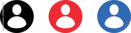 Three Colorful User Profile Icons in Black, Red, and Blue
