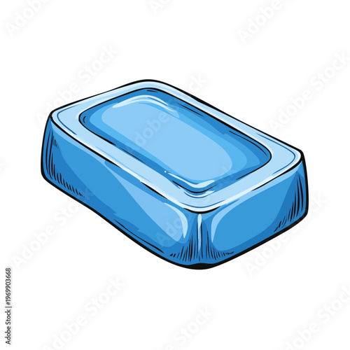 Clean Blue Bar of Soap Hand Drawn Illustration with Artistic Sketch Lines