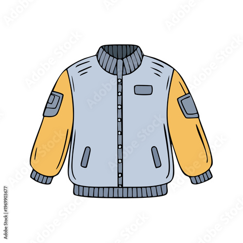 Retro bomber jacket with yellow sleeves and button closure stylish outerwear fashion accessory