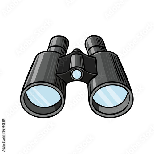 Black Binoculars Illustration Search and Observation Tool with Glass Lenses