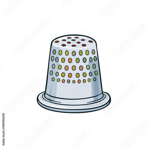Cartoon thimble with colorful polka dots for sewing and crafting