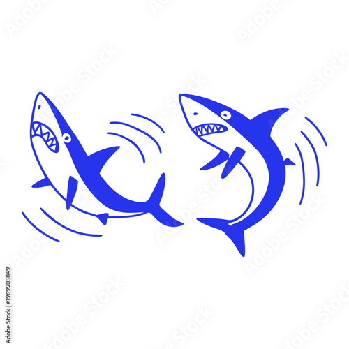 Swimming Sharks Cartoon Doodle Illustration
