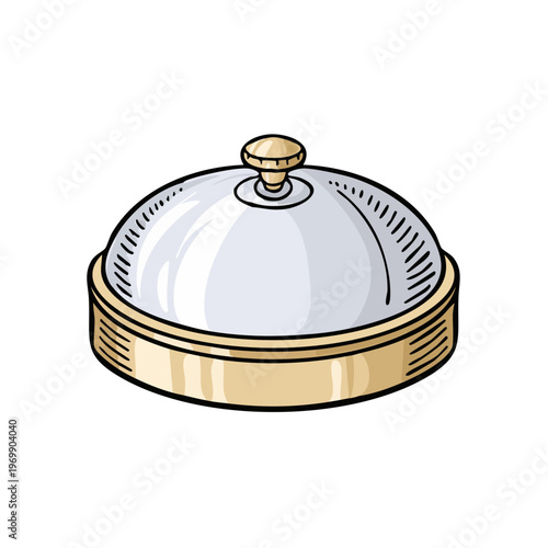 Vintage Metal Food Cloche Serving Dome Restaurant Kitchenware Illustration