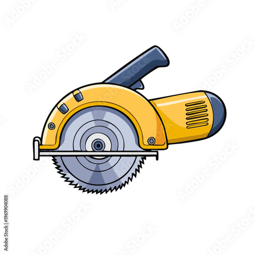 Yellow circular saw tool with sharp blade and ergonomic handle for construction and woodworking