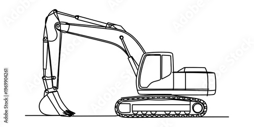 A simple black and white line drawing of a heavy construction excavator for coloring activity Vector, illustration