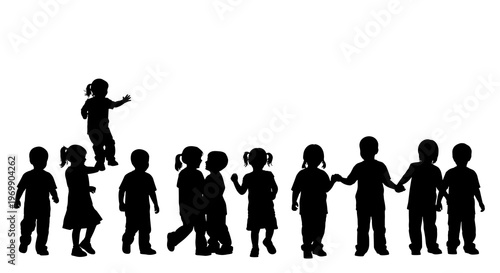 Silhouette of Childhood: A Playful Gathering of Children in Joyful Unity, Capturing the Essence of Friendship, Innocence, and the Carefree Spirit of Youth
