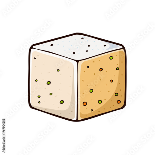 Hand Drawn Illustration of a White Cube with Small Dots