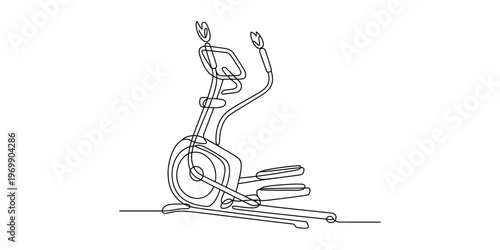 A single continuous line drawing of an elliptical trainer machine for fitness and cardio workout Vector, illustration