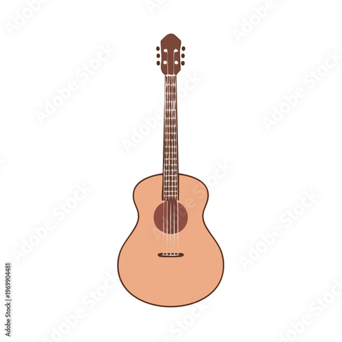 Acoustic guitar, classic string instrument, musical equipment, isolated vector illustration