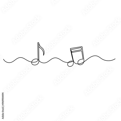 Music note minimalist single line art illustration on white background.

