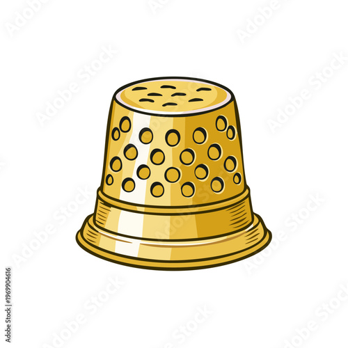 Golden sewing thimble with patterned holes for protection during needlecraft