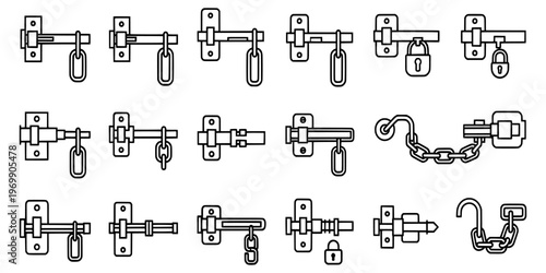 A collection of various door latch and lock mechanisms