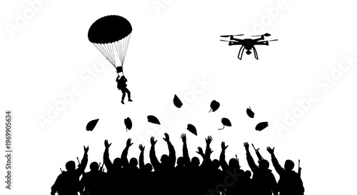 Drone Delivers Parachuting Soldier to Crowd of Soldiers