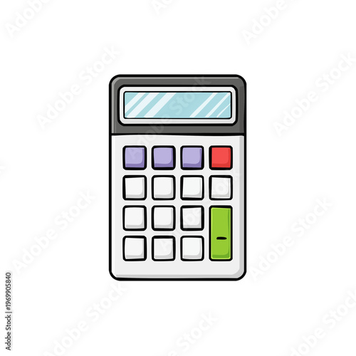 Simple cartoon calculator with a digital screen and colorful buttons for calculation