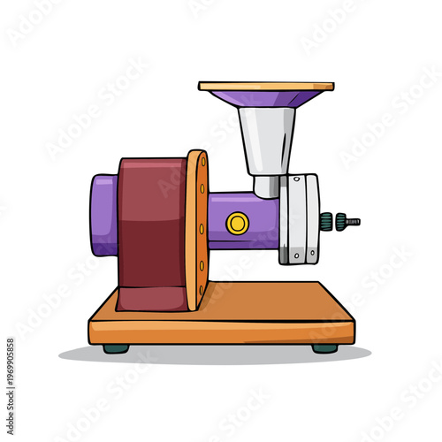 Retro kitchen appliance for grinding and processing food with a funnel and base