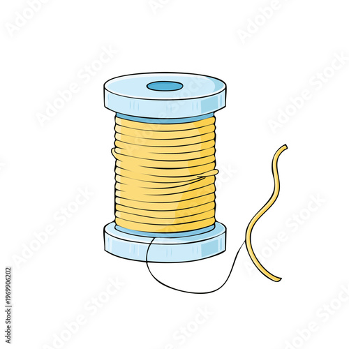 Spool of Yellow Thread with Loose End, Sewing Supply, Craft Material, Tailor, Haberdashery, Design Element