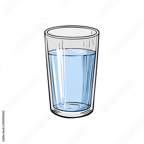 Simple Hand Drawn Illustration of a Clear Glass Filled With Blue Water