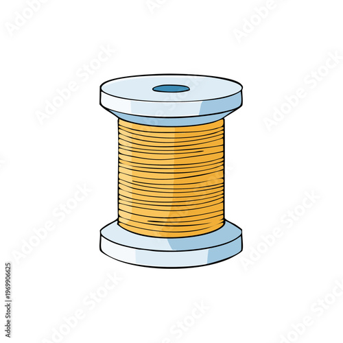 Yellow thread wound on a spool, isolated illustration for crafting and sewing