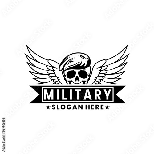 Military Skull Beret Wings Logo Design Concept. Military Logo Vector Template