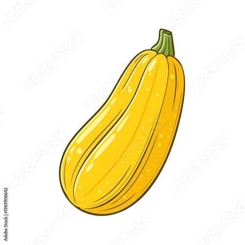 Vibrant yellow squash illustration with green stem and speckled skin isolated on white