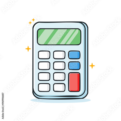 Digital calculator with colorful buttons for arithmetic calculations and basic math operations