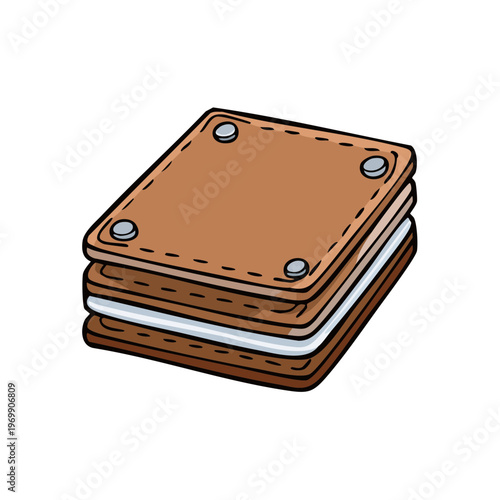Illustration of a stack of graham crackers marshmallows and chocolate bars for s'mores dessert preparation