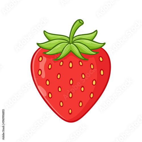 Ripe red strawberry with green leaves and small seeds a simple illustration of a delicious fruit