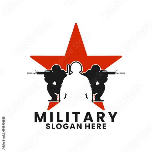 Military Soldiers Silhouettes with Star Logo Vector Graphic. Military Logo design template