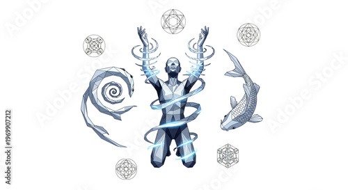 Magical Ritual with Mystic Symbols and Elemental Spirits