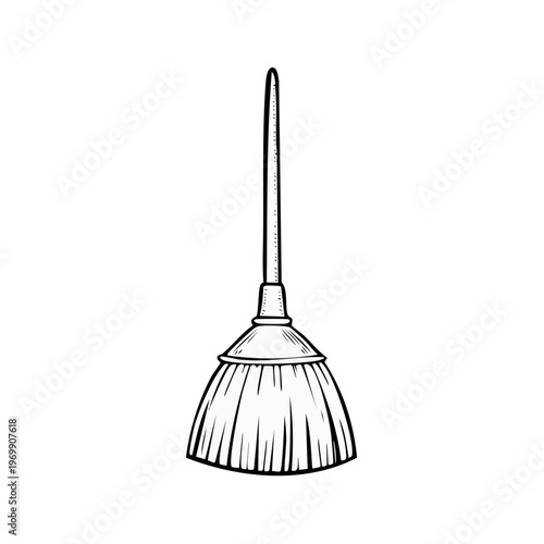Hand drawn illustration of a simple broom and dustpan for cleaning tasks