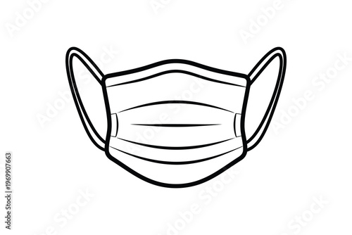 Illustration of a disposable surgical face mask, white with ear loops, isolated on white background, symbolizing health and safety.