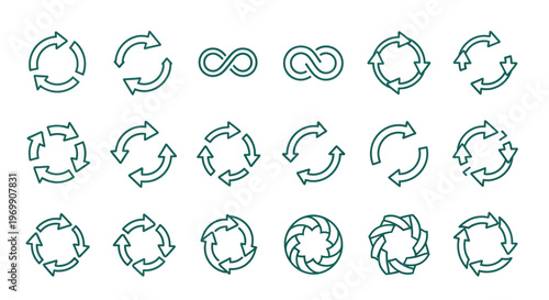 Collection of Cycle Arrows and Infinity Symbols, Refresh and Loop Icons