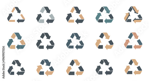 Collection of Diverse Recycling Symbols in Various Color Schemes for Eco-Friendly Sustainability