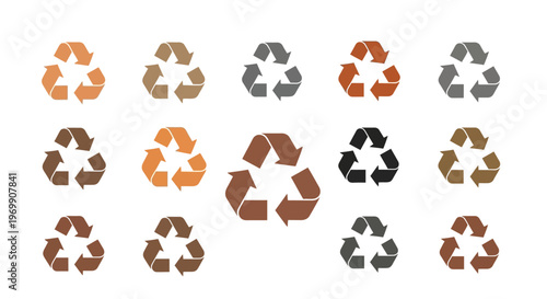 Collection of Earth Tone Recycling Symbols on White Background for Sustainability Concepts