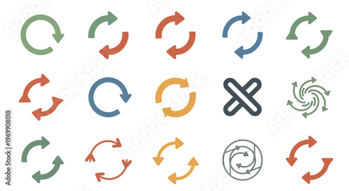 Colorful Refresh, Reload, Recycle, and Rotation Arrow Icons Set